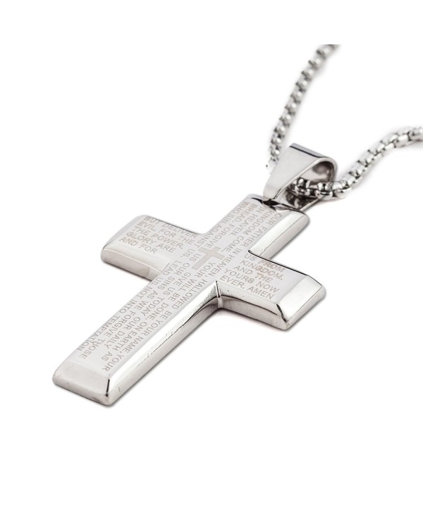 Stainless Steel Father Lord's Prayer Cross Pendant Necklace- Matthew 6: ...