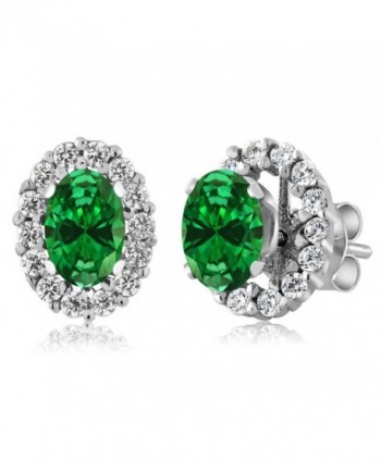 1.72 Ct Oval Green Simulated Emerald Sterling Silver Stud Earrings with Jackets - CL11MDF3U3V