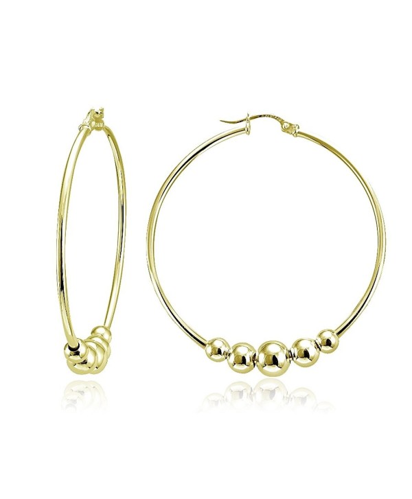 Flash Plated Gold Sterling Silver Polished Beaded Ball Round Hoop ...
