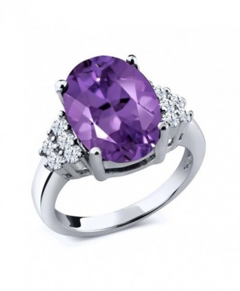 Sterling Silver Purple Amethyst & White Topaz Gemstone Women's Ring ...