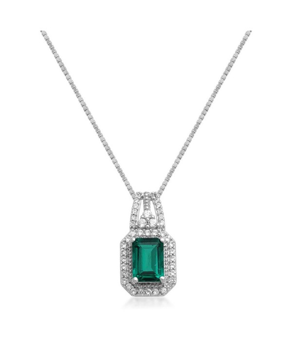 Sterling Silver Octagon Created Emerald with Created White Sapphire ...