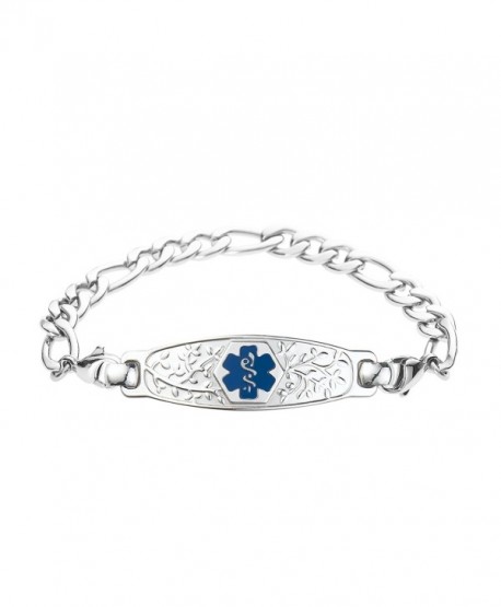 Custom Engraved Beautiful Olive Medical Alert Bracelet Figaro Stainless Deep Blue Cj12o8fr47u 2747