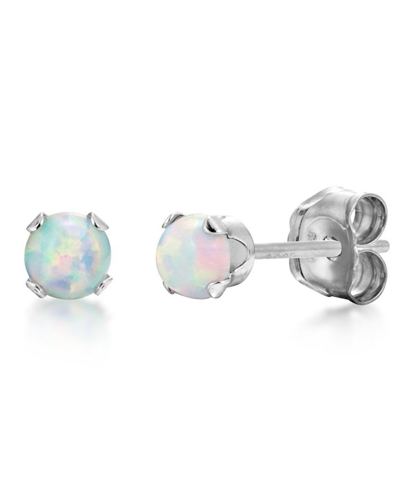 Round 3mm Fire & Snow White Simulated Opal Stud Earrings - .925 ...