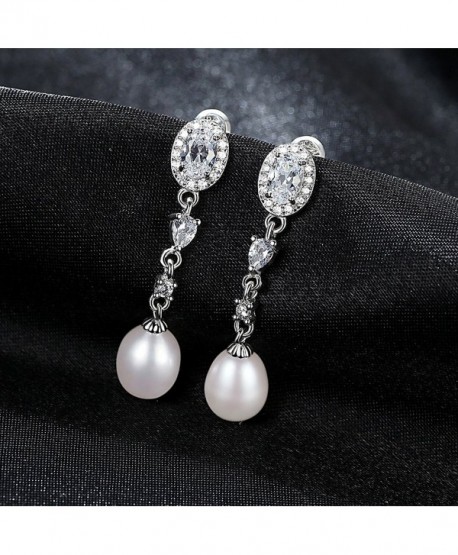 925 Sterling Silver Crystal 8-9mm Freshwater Pearl Teardrop Bridal ...