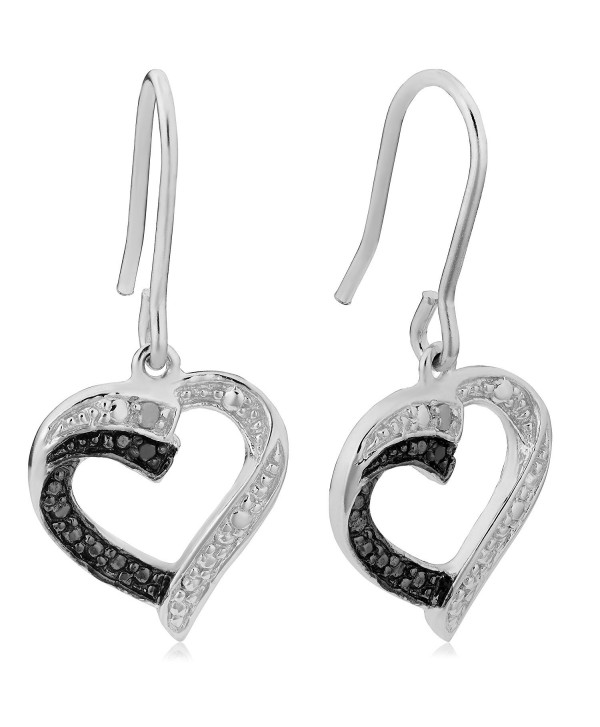 Sterling Silver Black And White Diamond Accent Heart Dangle Earrings ...