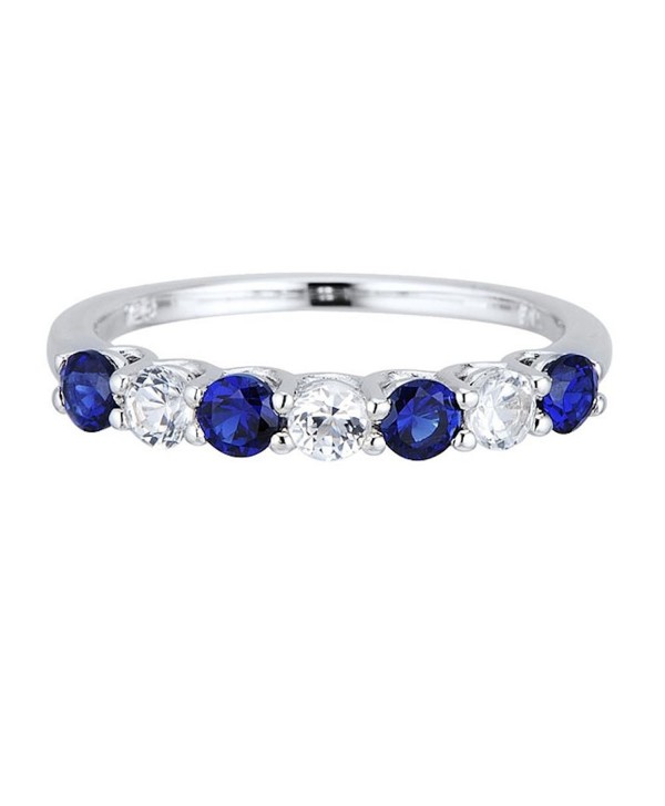Lab Created Blue and White Sapphire 7-Stone Ring Band in Rhodium Plated ...