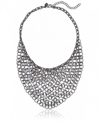 1928 Jewelry "Trend" Chain Link Bib Strand Necklace- 16" - Black - CY11MY5RUC7