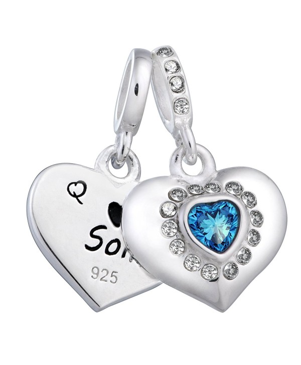 925 Sterling Silver Mom & Son Love Heart Blue Cubic Zirconia European ...