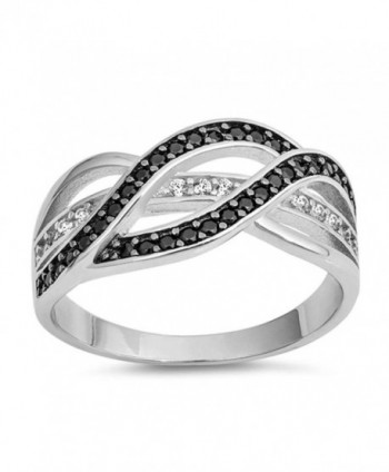 Sterling Silver Elegant Simulated Diamond & Gemstone Infinity Twisted Band Ring Sizes 5-12 - Simulated Black Onyx - C117Y28O6X2