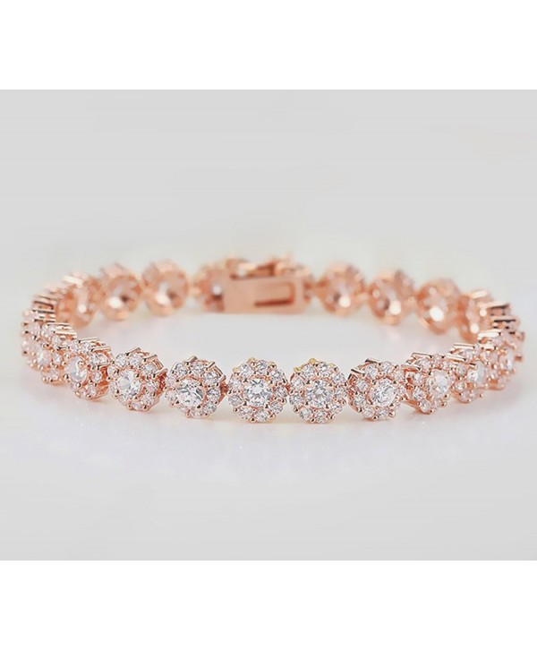 18K Rose Gold Plated Round Cut Cubic Zirconia Bracelet- Necklace and ...