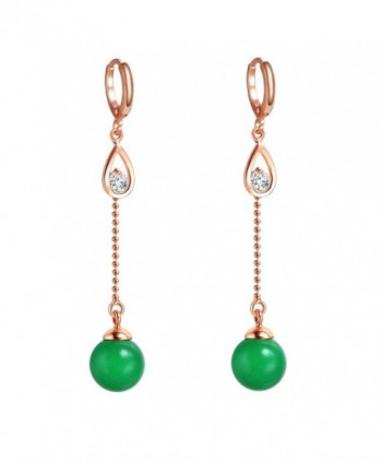 Cute and Fancy Gold-Tone Magical Green Simulated Jade and Snow White Sparkling Crystals Dangling Earrings - CP12NSFVMCG