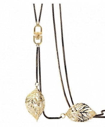 Finov Crystal Stuffing Hollow Leaf Pendant Long Tassel Necklace for Women - Gold - CZ17YTHE3KU