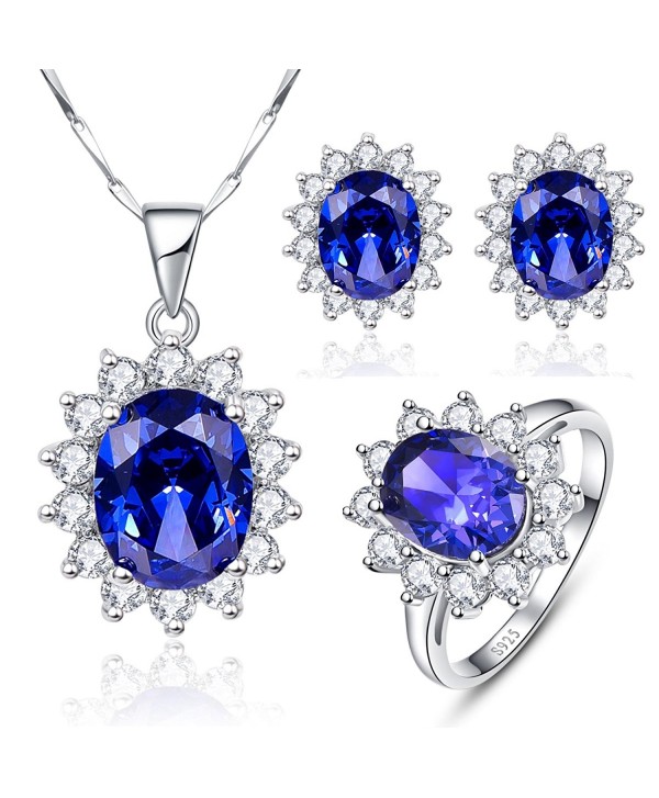 Created Blue Tanzanite Jewelry Sets Engagement 925 Sterling Silver Ring ...