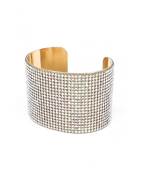 Womens Wide Full Cubic Rhinestones Cuff Bracelet PB7011 - Gold ...