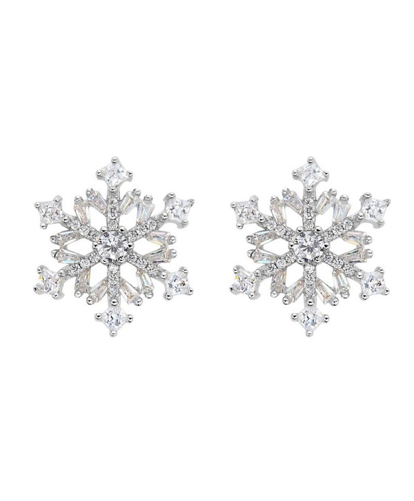 925 Sterling Silver Cubic Zirconia Winter Snowflake Flower Elegant Stud ...