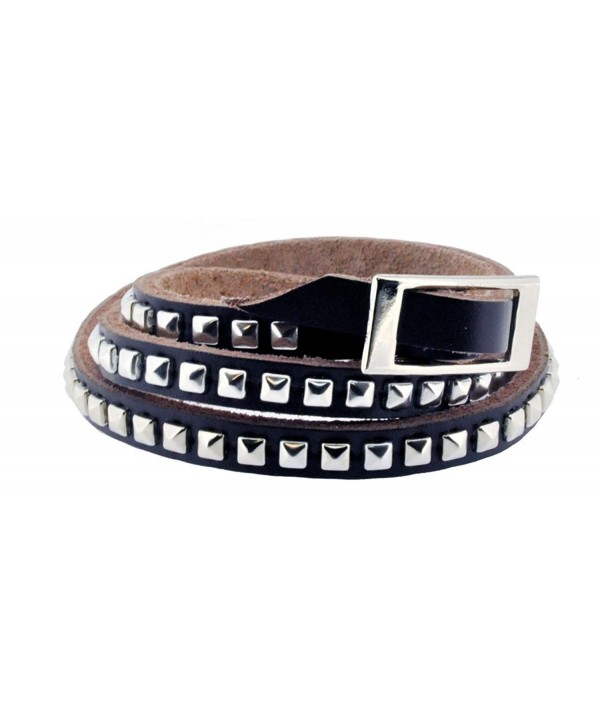 Brown Leather Alloy Metal Stud Leather Bracelet 406 - CI11BFC5MOD