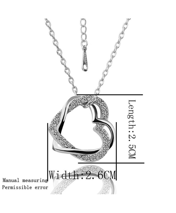 Double-Heart Intertwining Necklace with Blue Rhinestones Charm Hammered ...