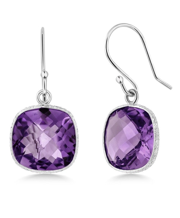 Sterling Silver Amethyst Cushion Checkerboard Women's Dangle Earrings ...