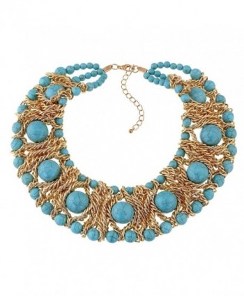 18K Gold Tone Copper Chains & Natural Stone Strands Chokers Necklaces 3 Color 16.9Inch - Blue - CL120TX00W7